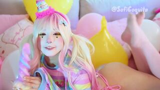 Sofi Coquita Rides A Rainbow Unicorn Dildo In Clown Costume