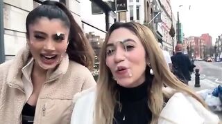 Girls Stroll Downtown With Facial Cum Dripping